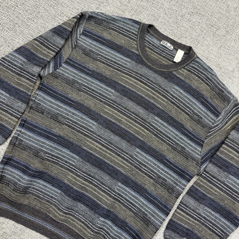 Vintage D'avila Knit Wool Blend Sweater Men's 2XLT Grandpa‎ Horizontal Striped